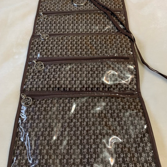 HENRI BENDEL brown white striped hanging 4 pockets travel toiletries bag VVGUC+ - Picture 2 of 11